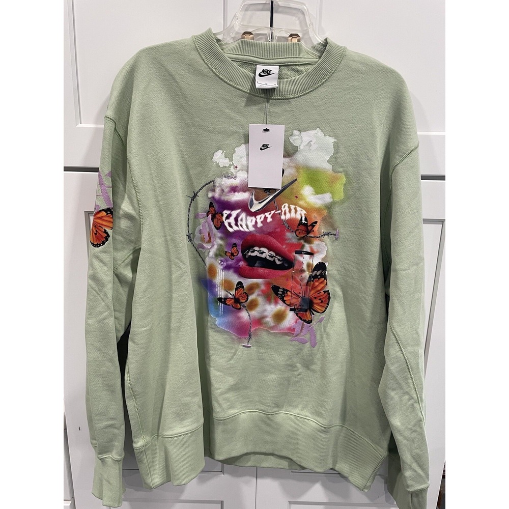 NWT Mens Nike Sportswear Crew Sweatshirt Green Happy Air Braces L‎ $120 SI47
